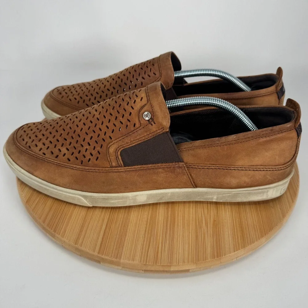 ECCO Kyle Perforated Slip On Sneakers Mens 12 Brown Leather Loafers 535884-02112